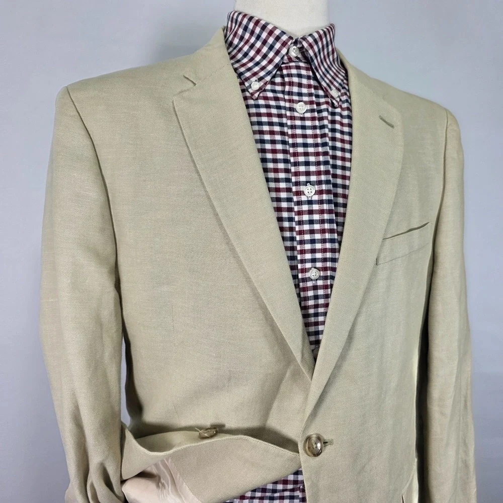 Tommy Hilfiger Men's Sport Coat Blazer Two Button Beige Linen Cotton‎ Blend 44L